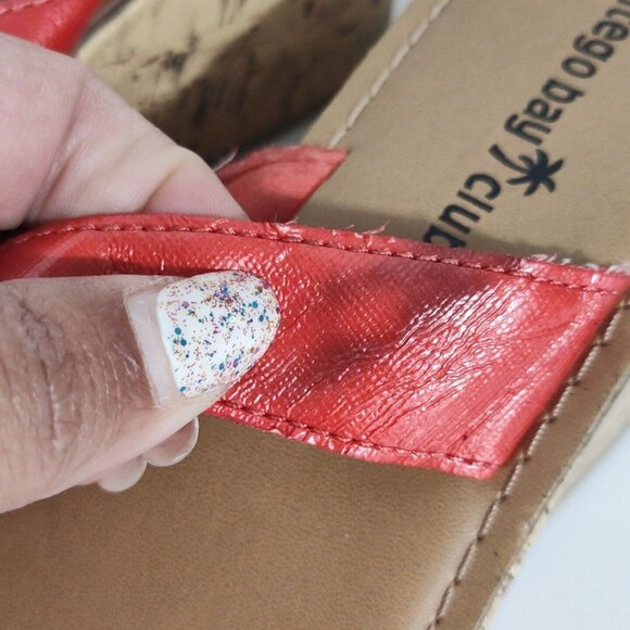 Montego Bay Club Thong Platform Sandal Cork Wedge Heels Women Size 7.5 Red - Picture 8 of 8